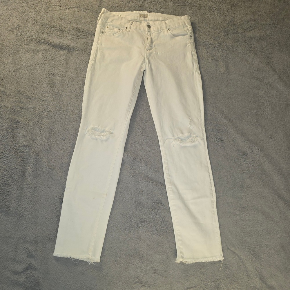Mother Looker Ankle Fray Little Miss Innocent White Distressed Jeans 27